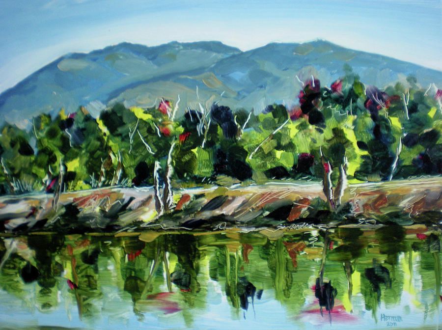 Veterans Park Pond Painting by Les Herman