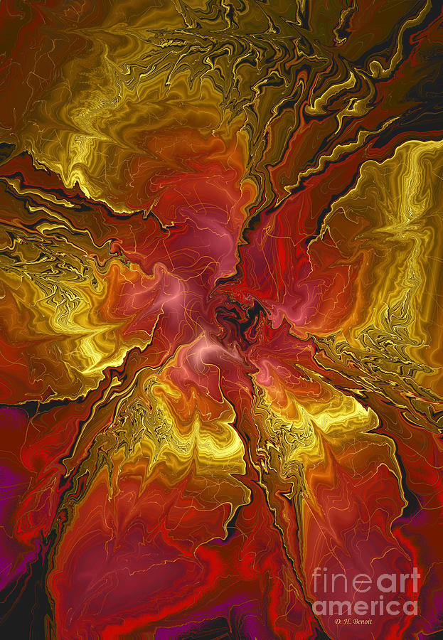Vibrant Red and Gold Digital Art by Deborah Benoit