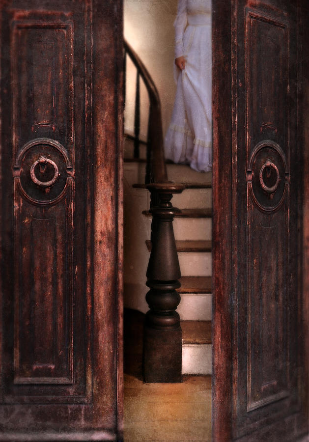 Victorian Lady Descending Stairs Photograph by Jill Battaglia