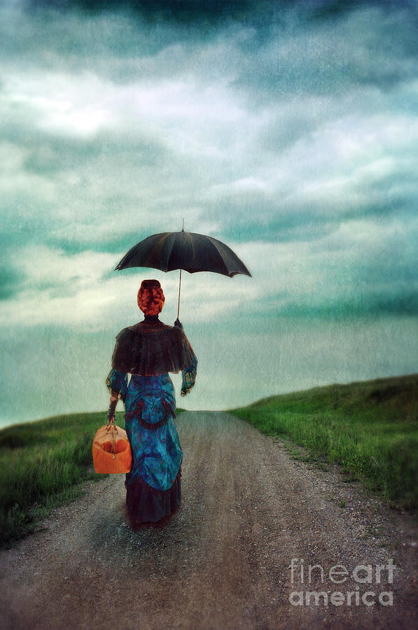 Victorian Lady with Umbrella and suitcase Photograph by Jill Battaglia