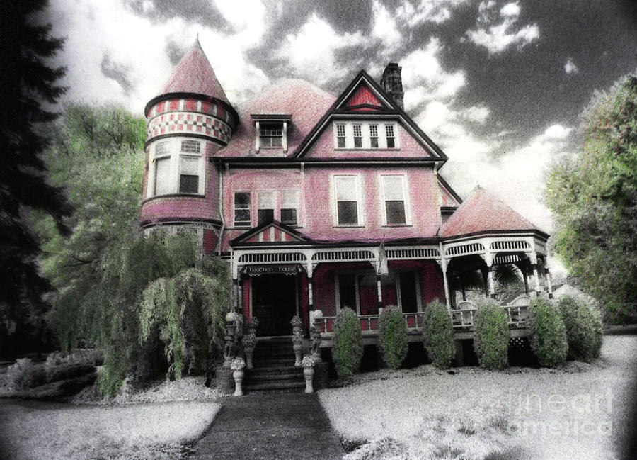 Victorian Mansion Heather House-Hand Colored Infrared Photo Photograph by Kathy Fornal