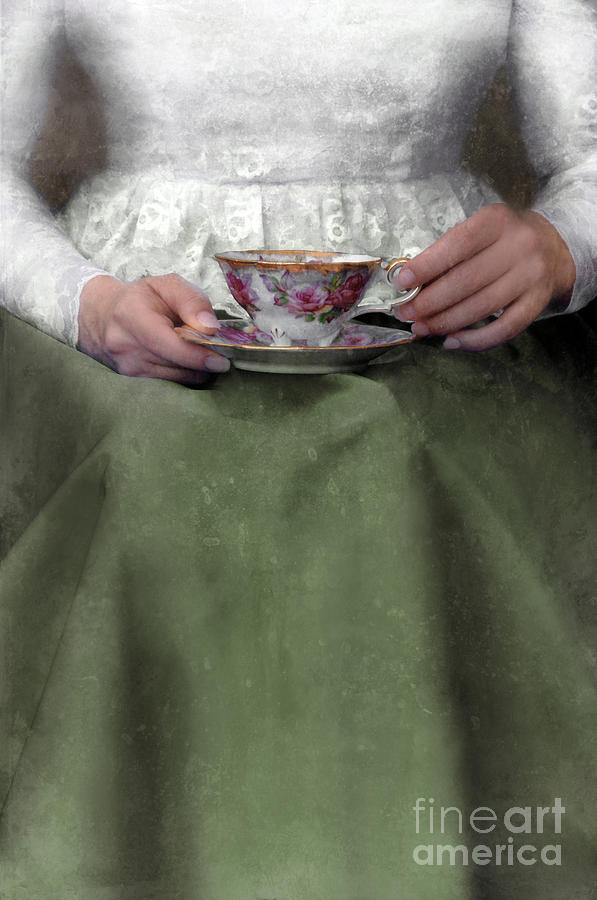 Victorian Woman Holding a Tea Cup Photograph by Jill Battaglia