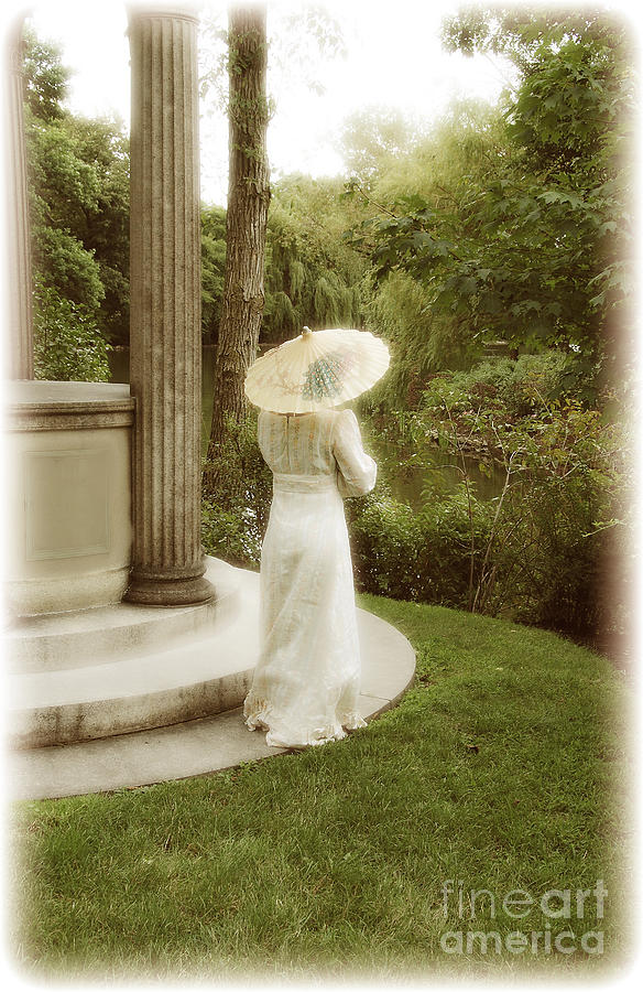 Victorian Woman in Garden with Parasol Photograph by Jill Battaglia