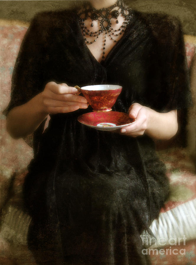 Victorian Woman on Couch with Tea Photograph by Jill Battaglia