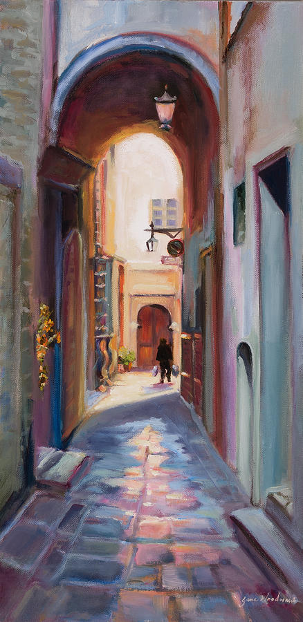 View Down a Street in Cortona Painting by Jane Woodward