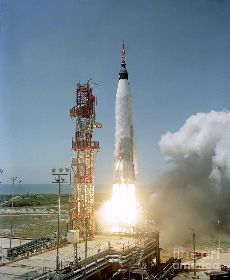Space Photograph - View Of The Mercury-atlas 3 Liftoff by Stocktrek Images