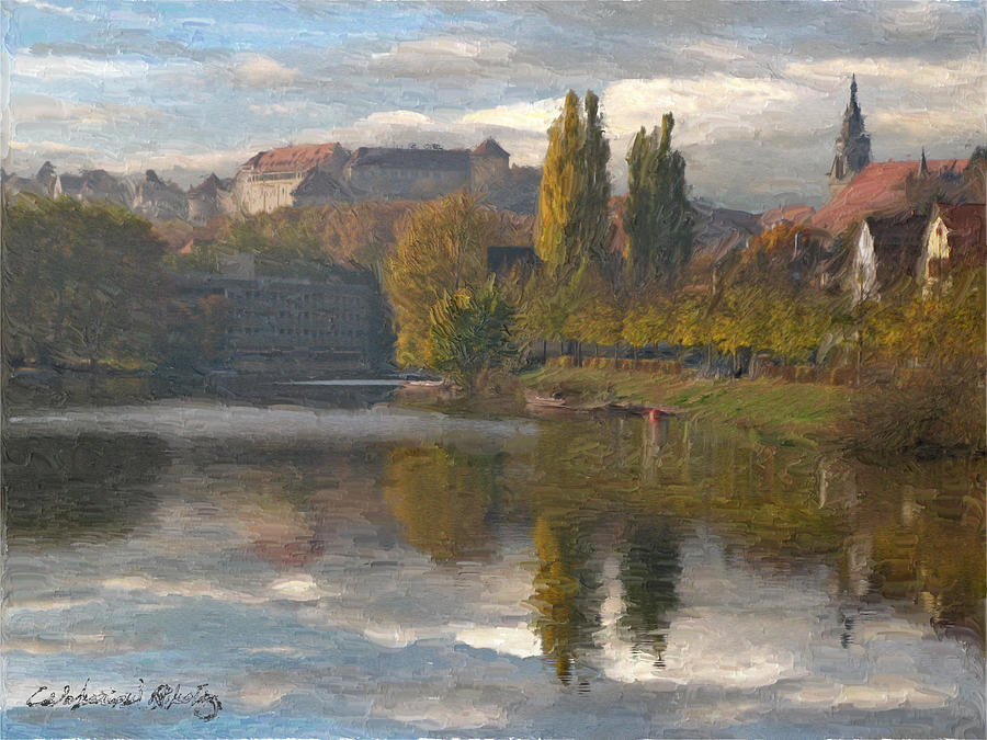Castle Digital Art - View of the Neckar river  by Nikolay Vakatov
