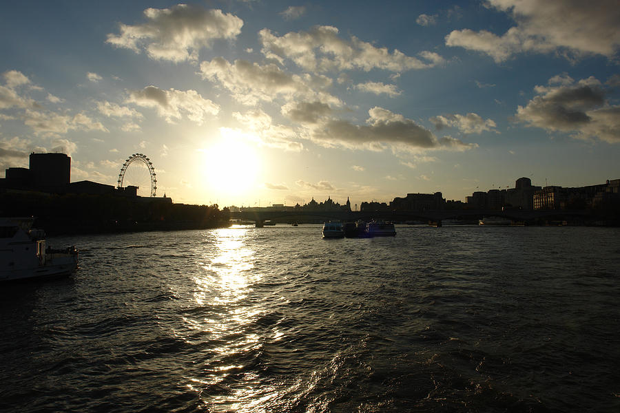 View of the Thames at sunset with London Eye in the background Photograph by Ashish Agarwal