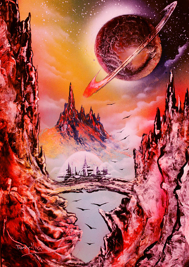 Science Fiction Painting - View to Saturn by Tony Vegas