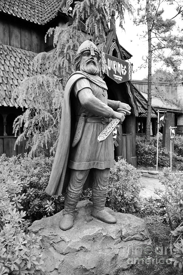 Viking Statue Norway Pavilion EPCOT Walt Disney World Prints Black and White Photograph by Shawn OBrien