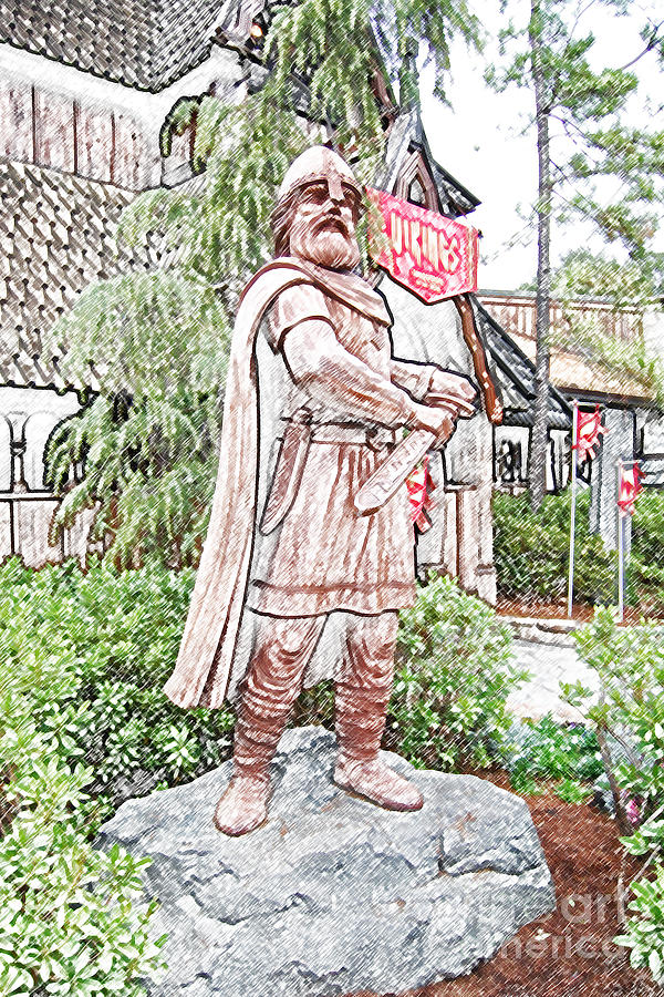Viking Statue Norway Pavilion EPCOT Walt Disney World Prints Colored Pencil Digital Art by Shawn OBrien