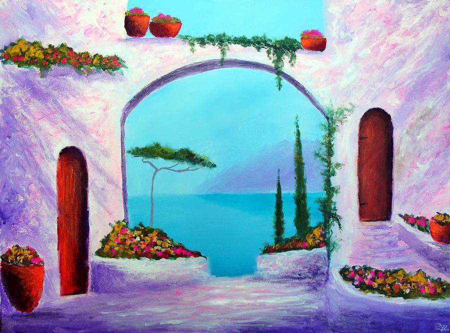 Villa Gardens Of The Mediterranean Painting by Larry Cirigliano