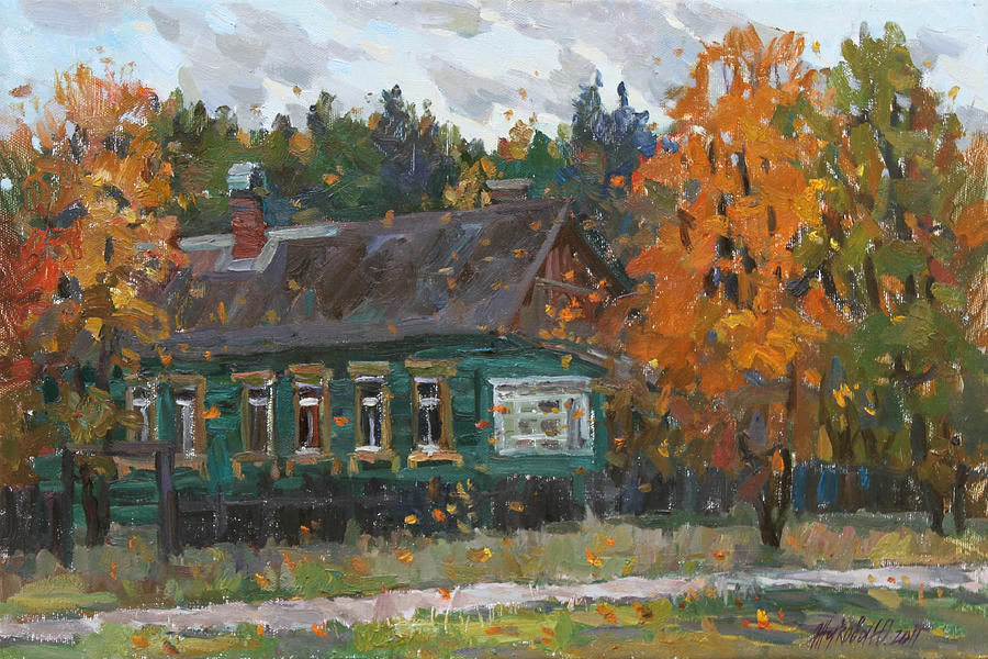Village autumn Painting by Juliya Zhukova