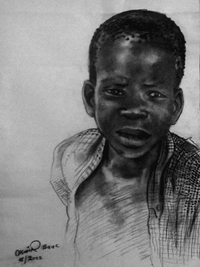 Black And White Drawing - Village boy by Okwir Isaac