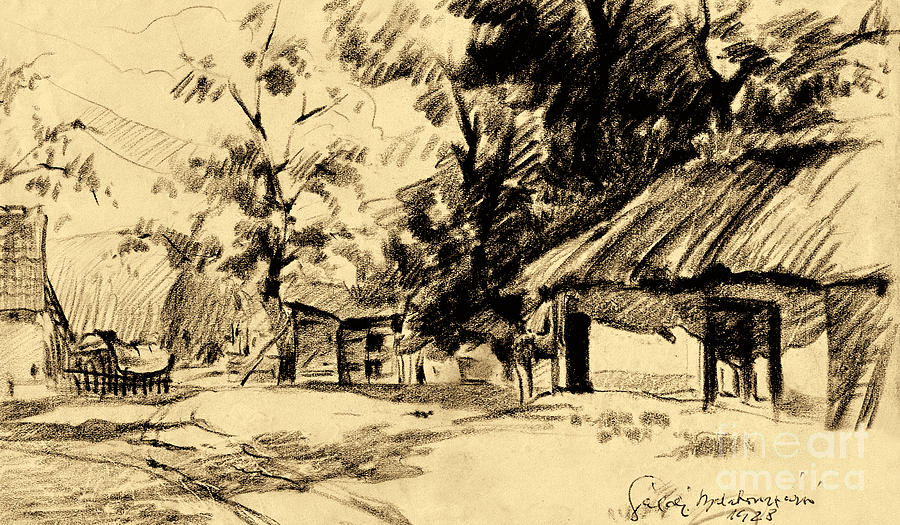 Architecture Drawing - Village drawing by Odon Czintos