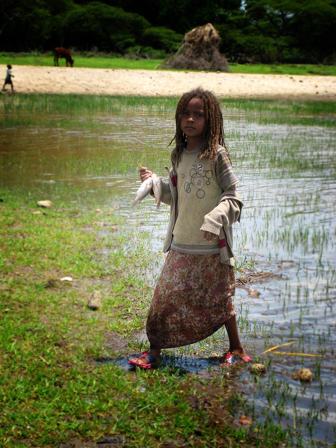 Fish Photograph - Village Girl Bringing Home Supper by Loud Waterfall Photography Chelsea Sullens