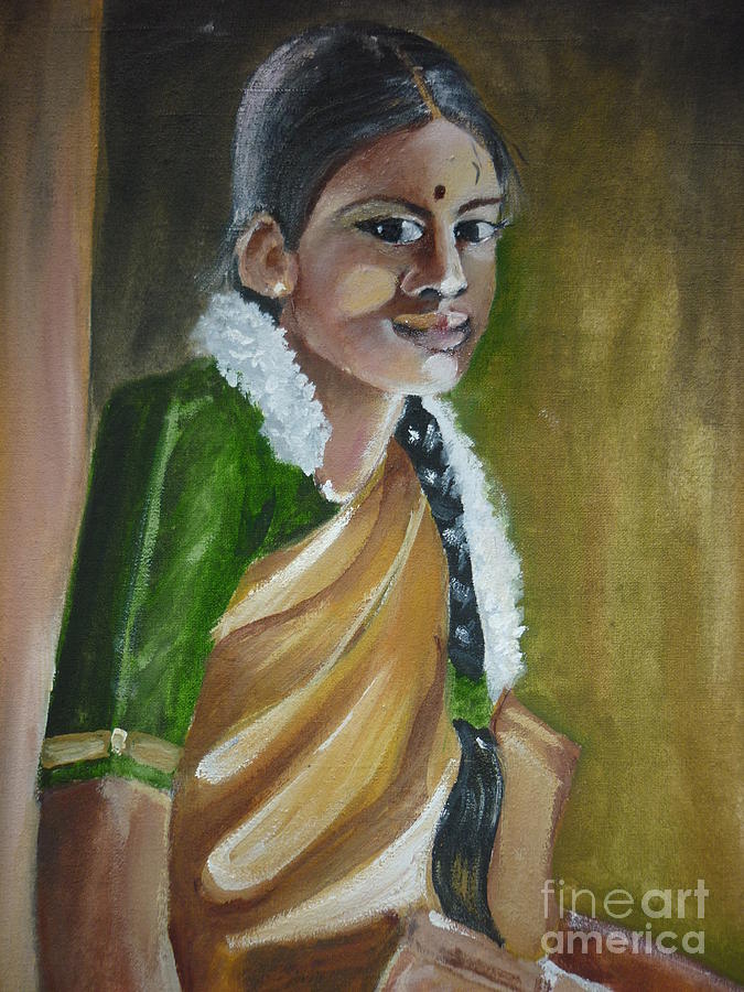 Village Girl Drawing by Kanthasamy Nimalathasan