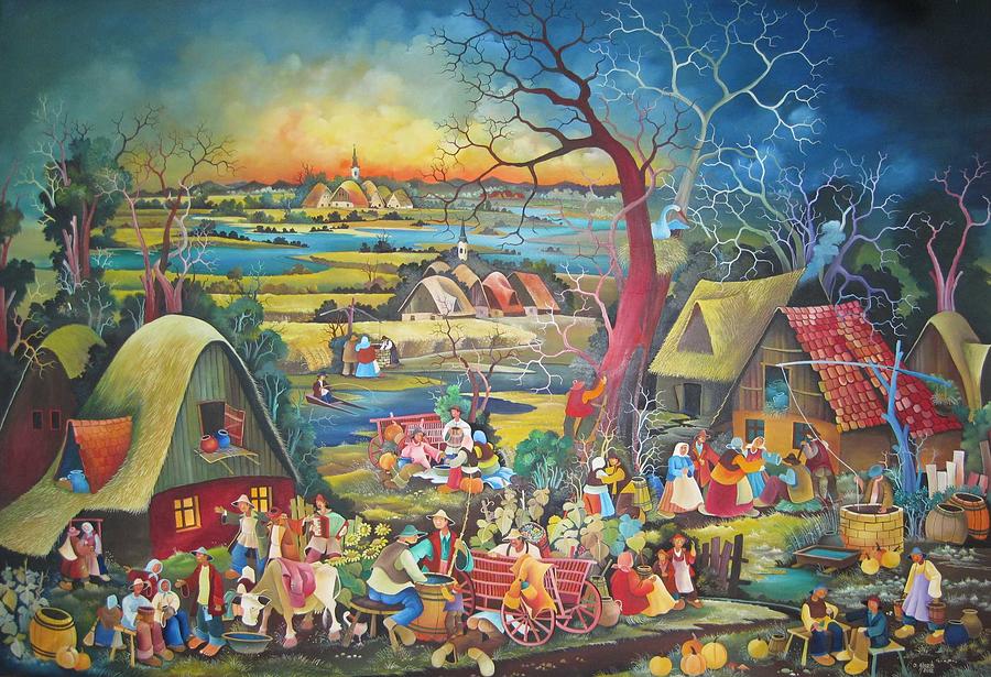 Naive Painting - Village by Jan Glozik