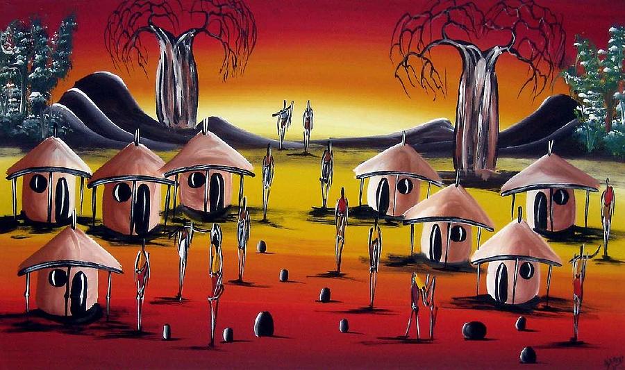 Village Scene Painting by African Tribal Art - Fine Art America