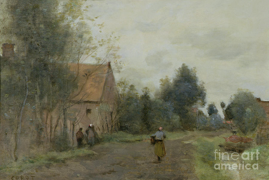 Village Street in the Morning Painting by Jean Baptiste Camille Corot