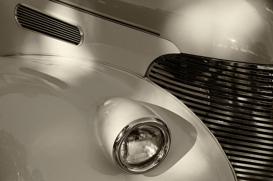 Car Photograph - Vintage Chevy Grill Monochrome by Tony Grider