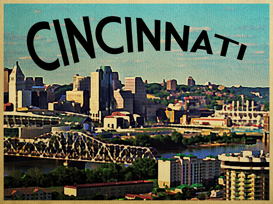 Vintage Cincinnati Skyline by Flo Karp