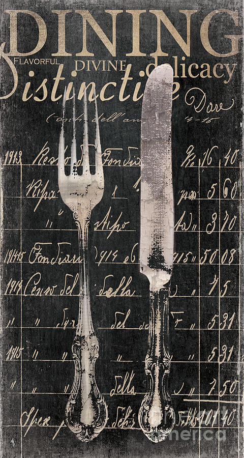 Vintage Painting - Vintage Dining Utensils in Black  by Grace Pullen
