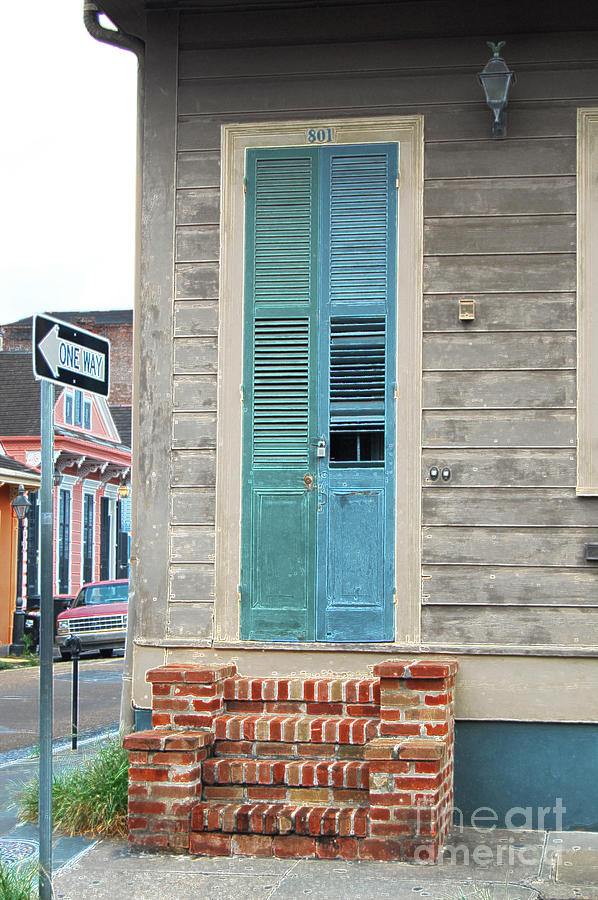 Architecture Digital Art - Vintage Dual Color Wooden Door and Brick Stoop French Quarter New Orleans Accented Edges Digital Art by Shawn OBrien