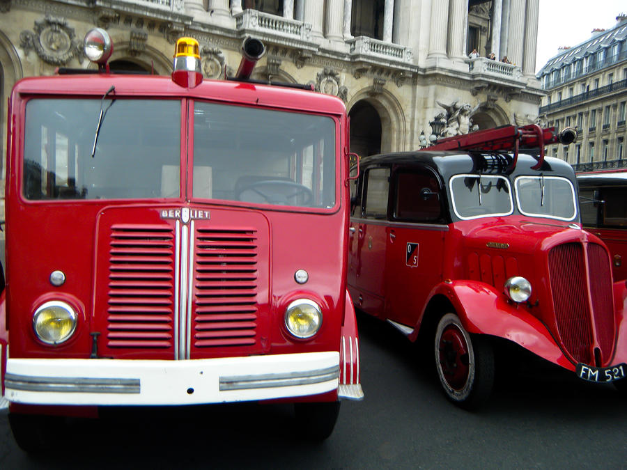 Truck Photograph - Vintage Fire Truck Duo by Tony Grider
