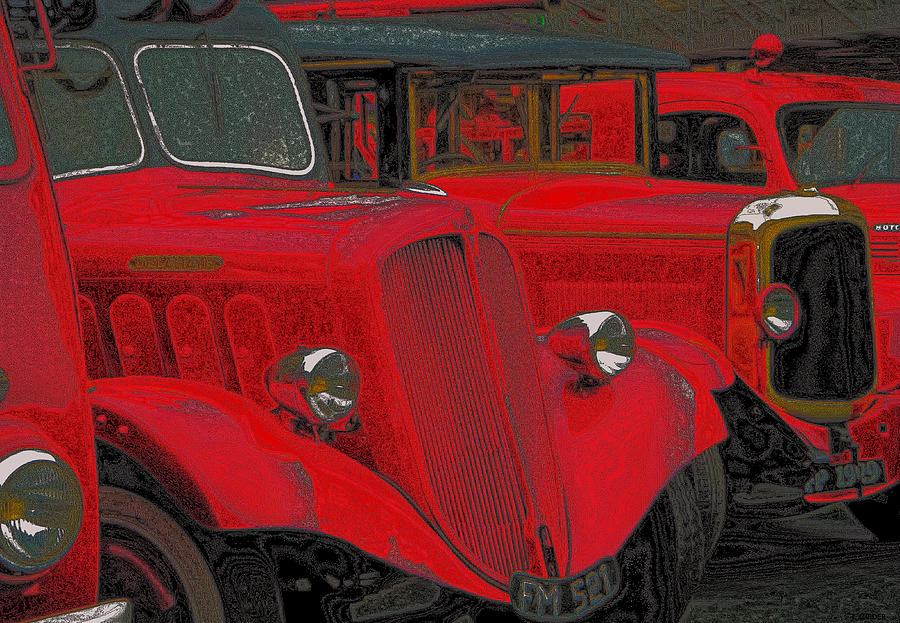 Vintage Fire Truck Techno Art Digital Art by Tony Grider
