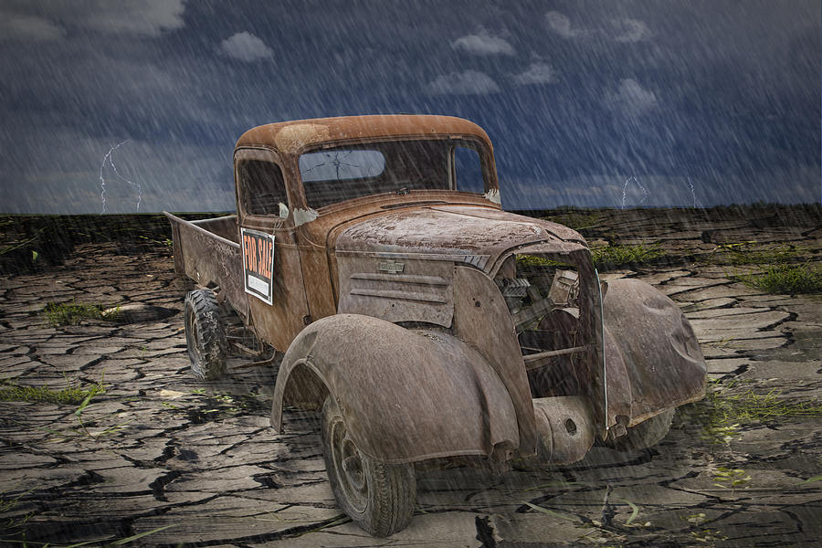 Vintage Junk Auto in the Rain Photograph by Randall Nyhof