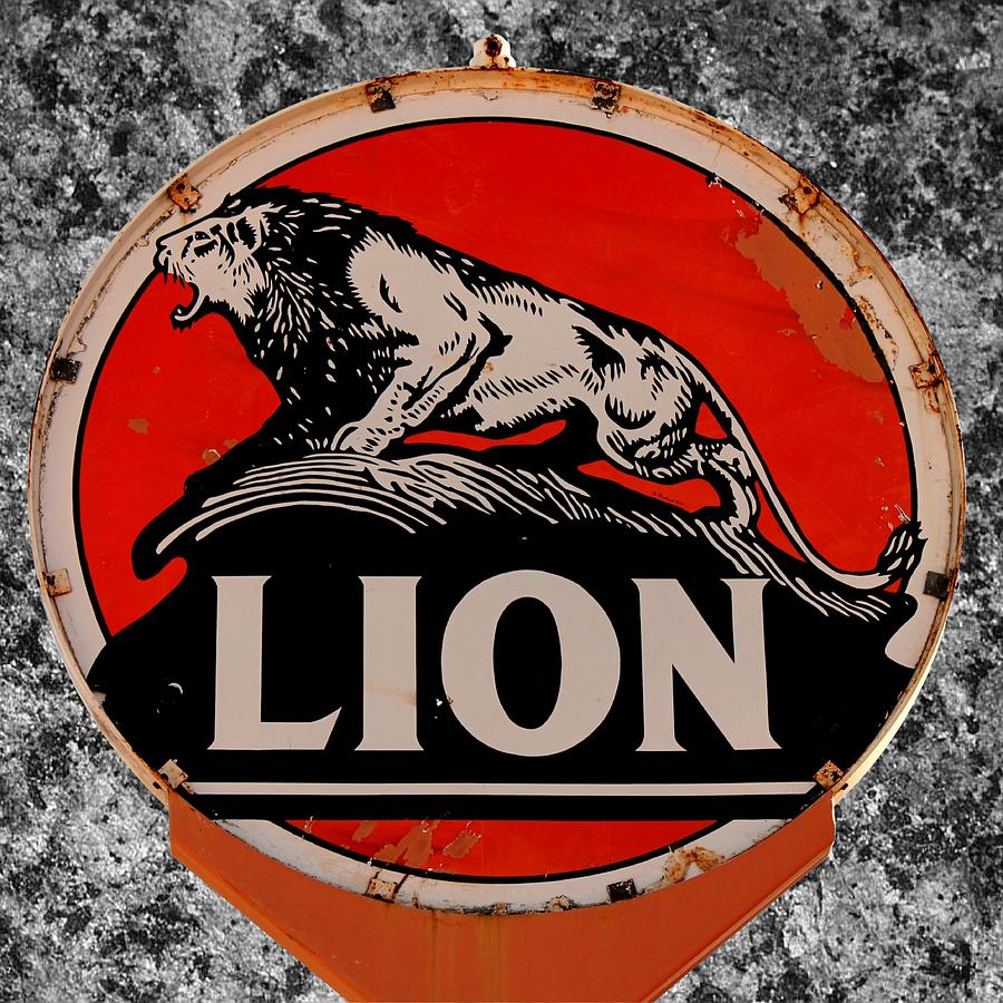 Vintage Photograph - Vintage Lion Oil Sign by Betty Northcutt