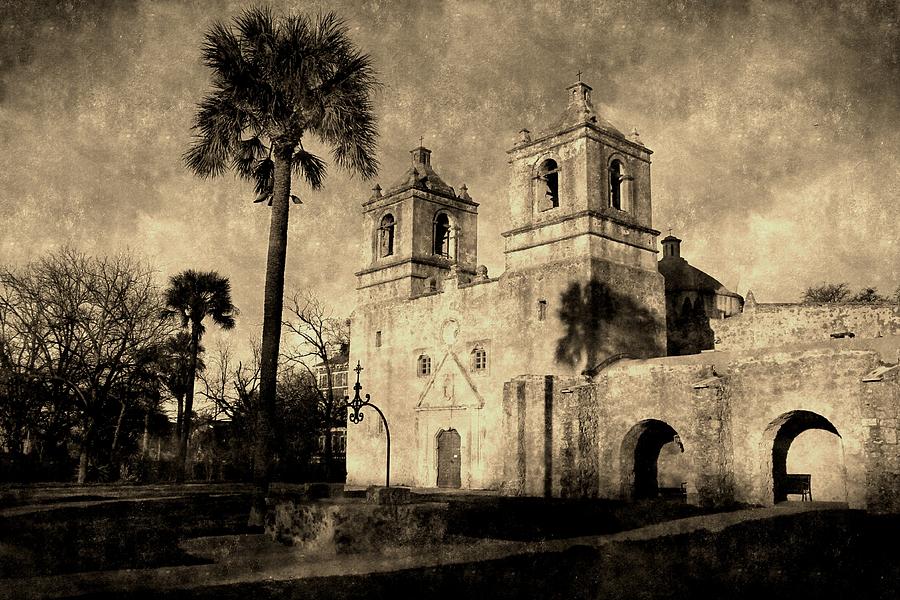 San Antonio Photograph - Vintage Mission Concepcion by Sarah Broadmeadow-Thomas