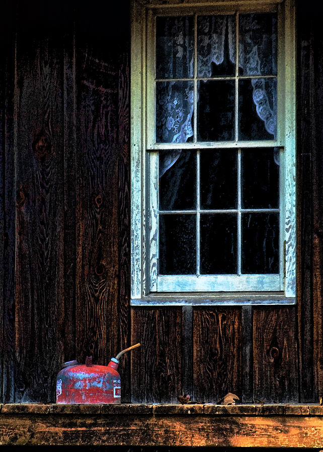 Vintage Porch Window and Gas Can Photograph by Kathy Clark