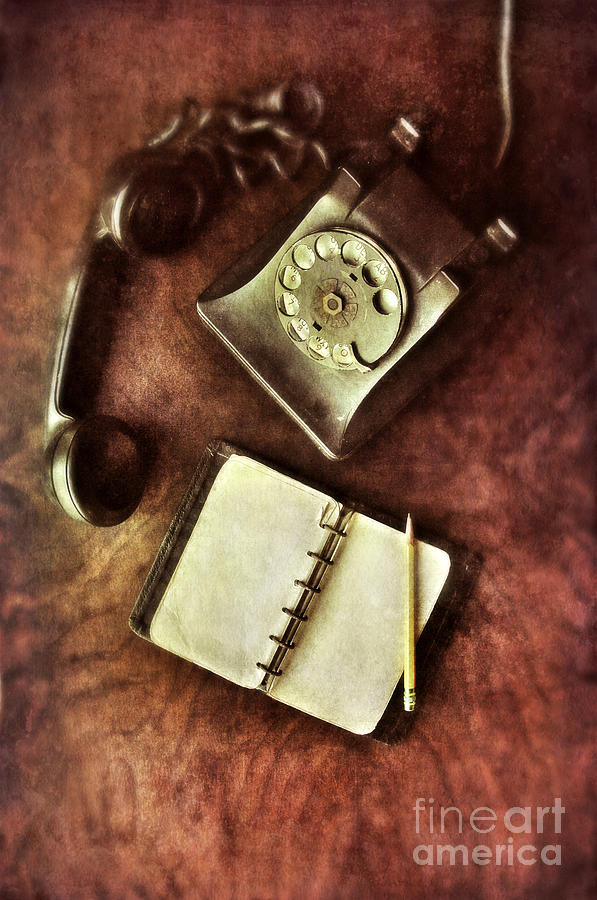 Vintage Photograph - Vintage Telephone and Notebook. by Jill Battaglia