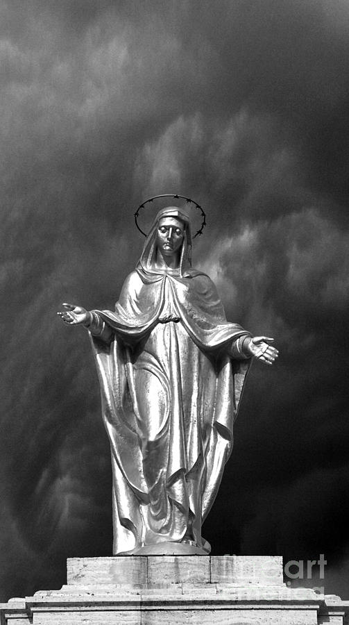 Virgin Mary And The Thunderstorm Bw Photograph By Mike Nellums - Fine 