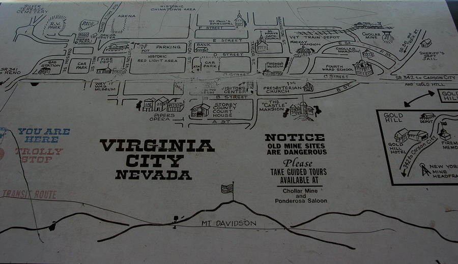 Virginia City Nevada Map Photograph by LeeAnn McLaneGoetz McLaneGoetzStudioLLCcom