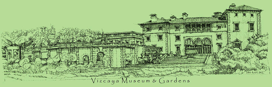 Garden Drawing - Vizcaya in olive green  by Building  Art