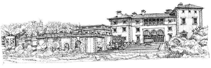 Garden Drawing - Vizcaya Museum and Gardens  by Building  Art