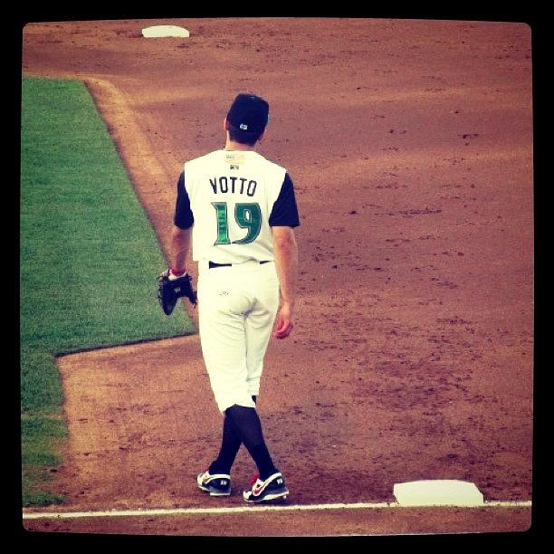 Cincinnati Photograph - Votto On First Base... Home Again by Heather Anne