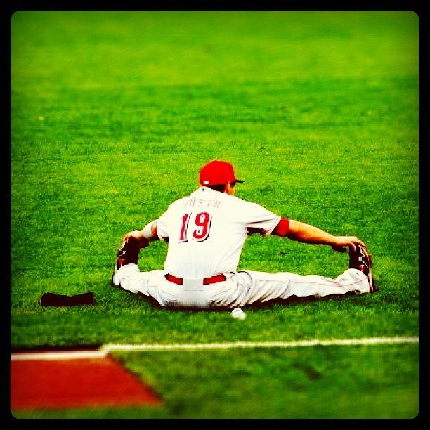 Cincinnati Photograph - Votto Stretching Out Before The Game by Heather Anne