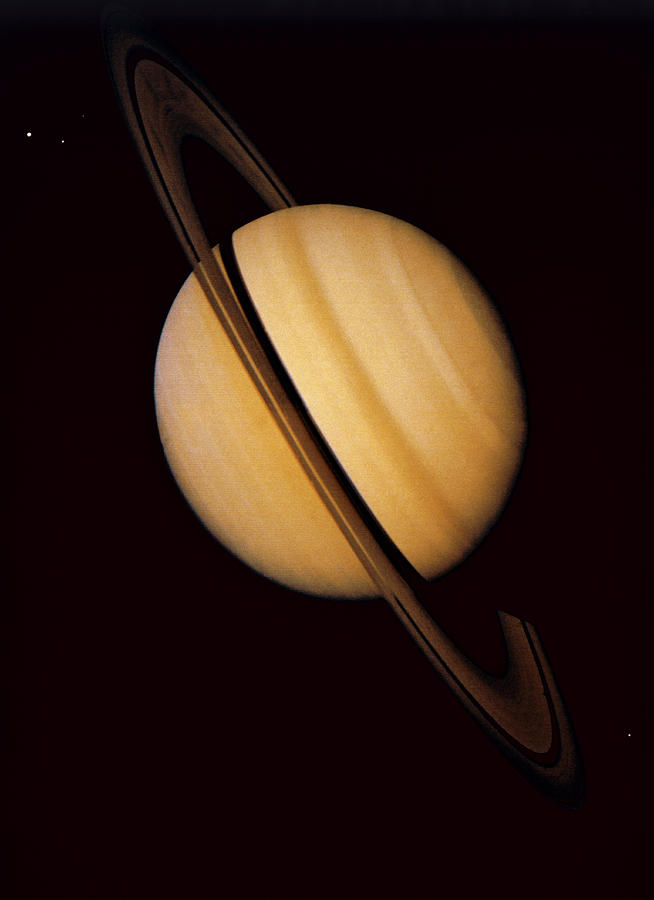 Planet Photograph - Voyager 1 Image Of Saturn & Three Of Its Moons by Nasa