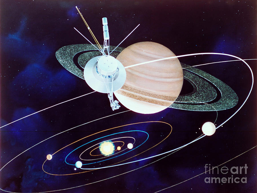 Voyager Saturn Flyby Artwork Photograph by Science Source