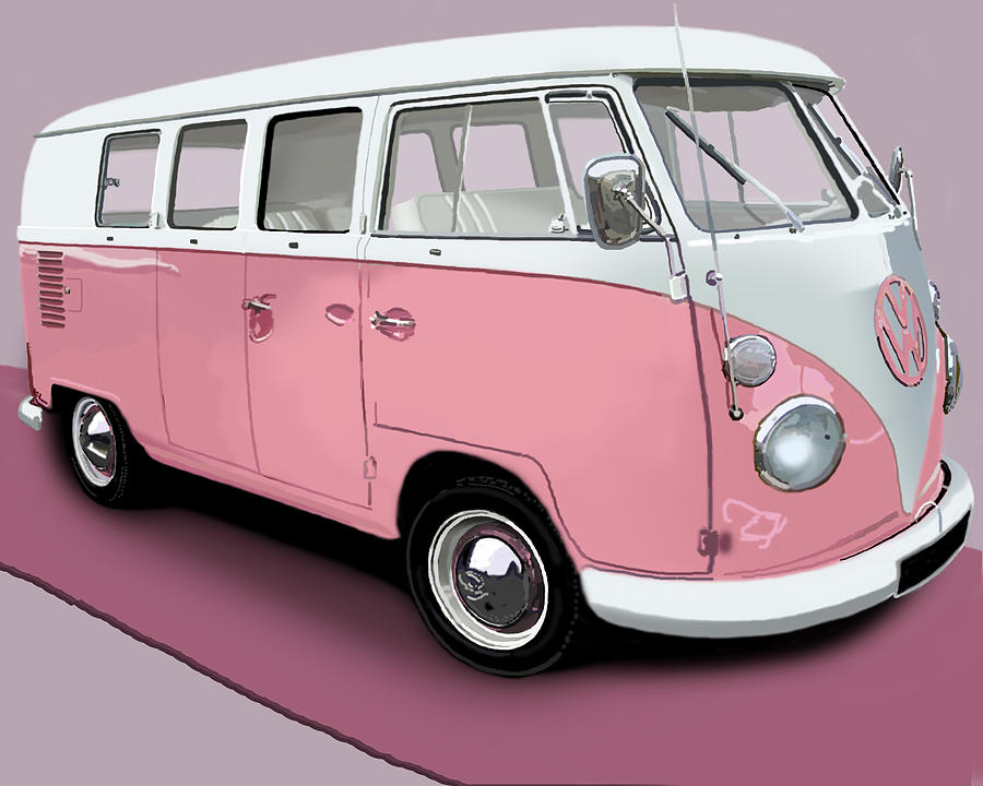 Transportation Digital Art - VW Campervan Pink by Richard Herron