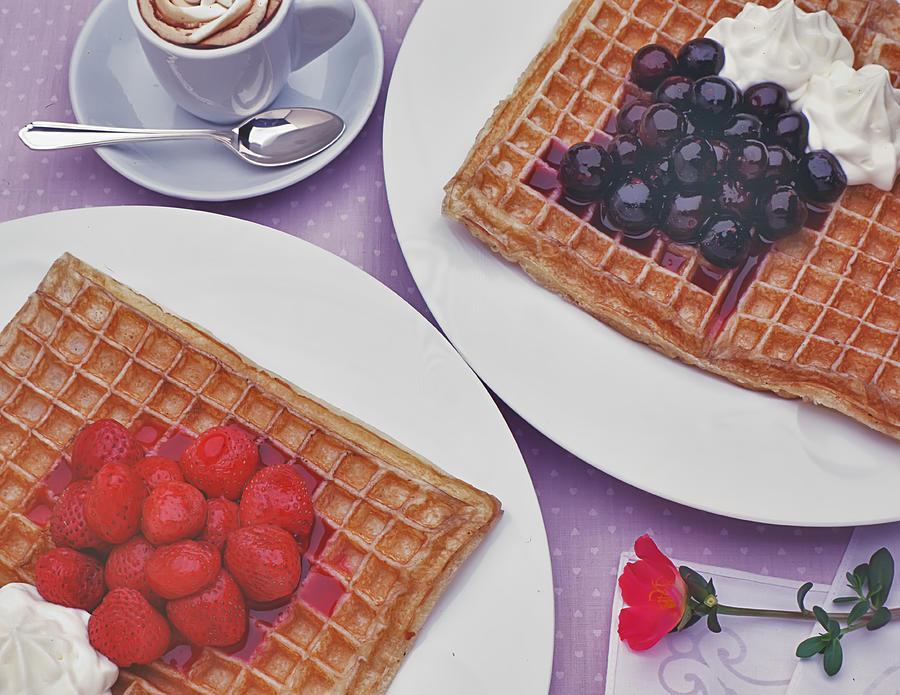 Waffles and summer berries Photograph by Frank Lee