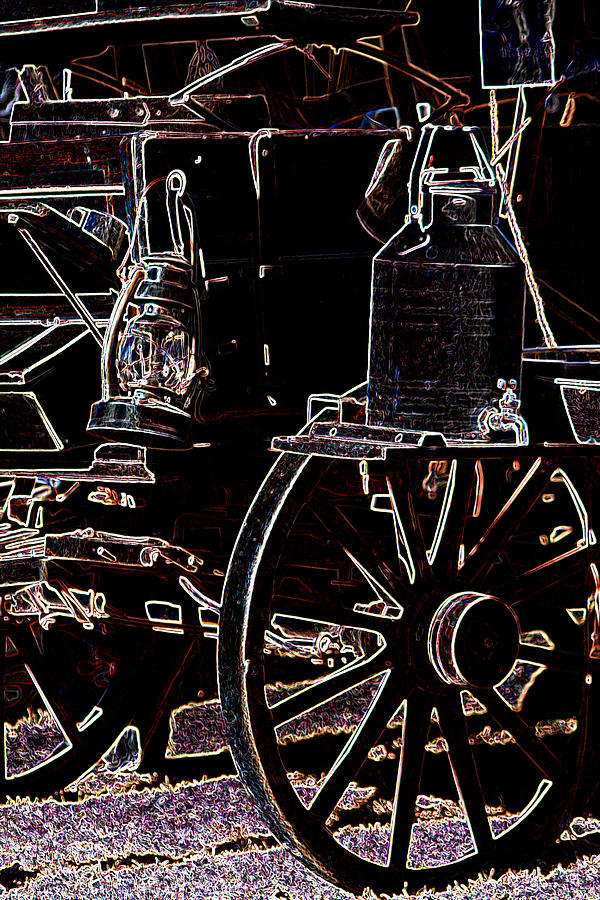 Lantern Still Life Photograph - Wagon Wheels and Lantern by Lori Kimbel