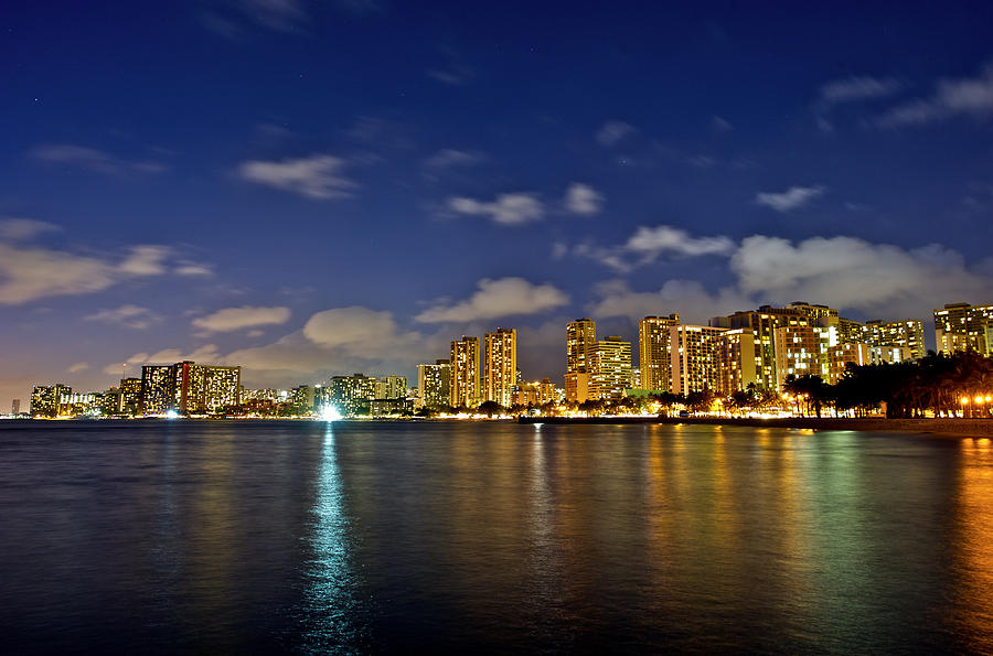 Waikiki night light Photograph by Hisao Mogi