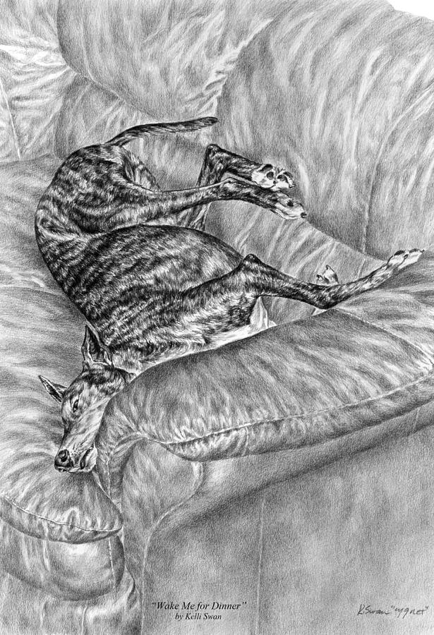 Wake Me for Dinner - Greyhound Dog Art Print Drawing by Kelli Swan