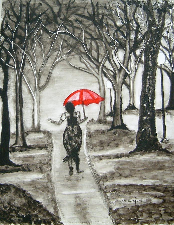 Tree Painting - Walk in the rain by Manjiri Kanvinde