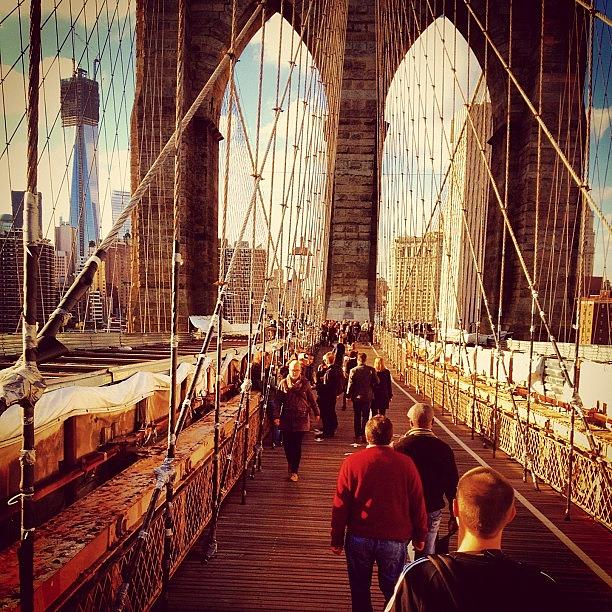London Photograph - Walking Across The Brooklyn Bridge In by Trey Rucker